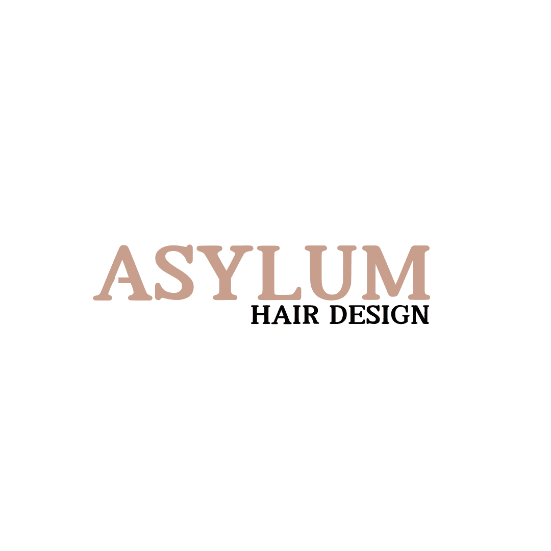 Business logo for Asylum Hair Design, a hair salon specialising in creative and stylish hair styling services in the UK, with a modern and elegant design for branding and marketing.