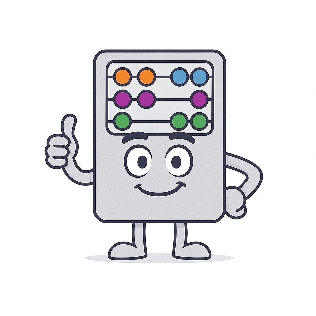 Robotic abacus cartoon character giving a thumbs-up, representing accounting and financial services, emphasising reliability and friendly support for businesses.
